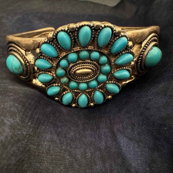Southwestern Turquoise Style Wide Cuff Bracelet Boho Statement - Picture 2 of 16
